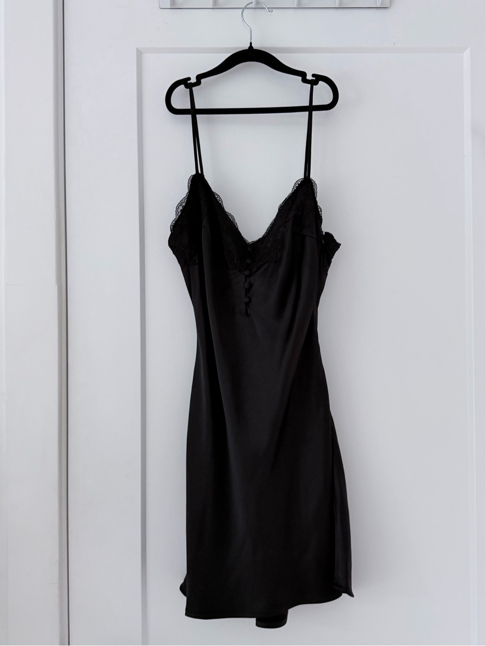 Meshki Black Satin Lace-Trim Slip Dress - XS